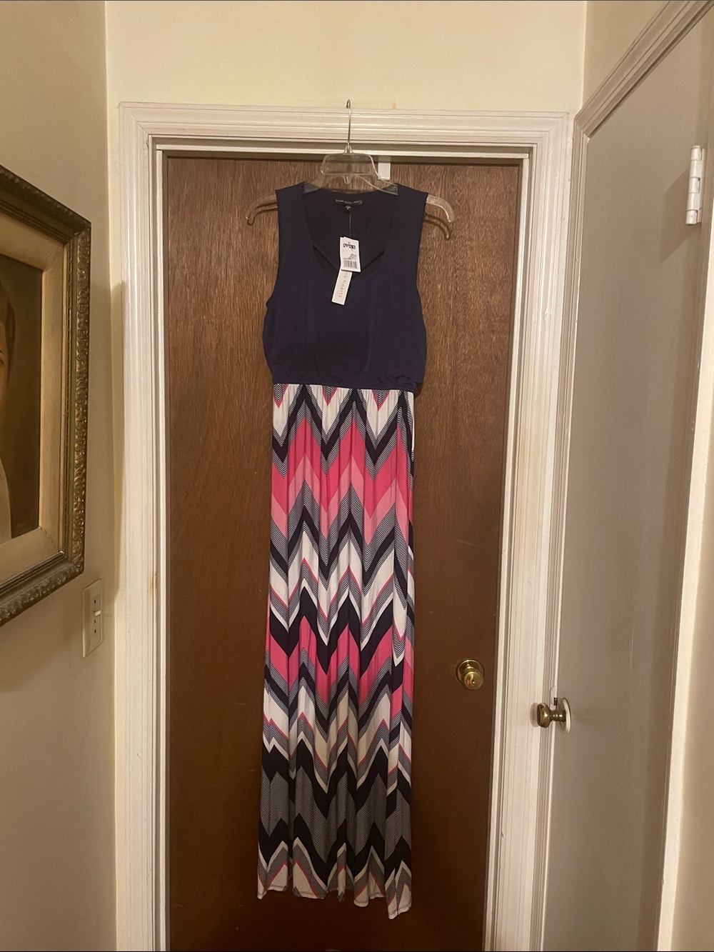 Three Hearts Navy & Pink Chevron Maxi Dress